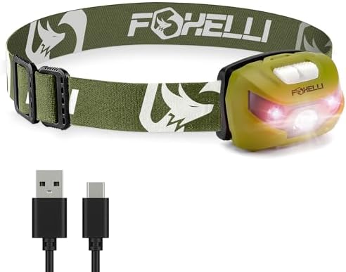 Foxelli Foxelli USB Rechargeable Headlamp Flashlight - 160 Lumen, up to 30 Hours of Constant Light on a Single Charge, Super Bright White Led + Red Light, Compact, Easy to Use, Headlight for Camping &