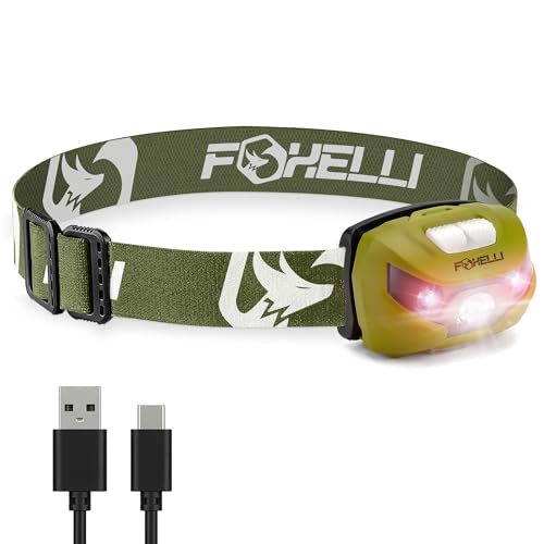 Foxelli USB-C Rechargeable LED Headlamp – Super Bright, Lightweight Head Lamp for Running, Camping, Hiking & Work – Comfortable Fit for Adults & Kids
