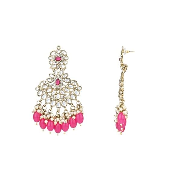 I Jewels Gold Plated Traditional Kundan Pearl Chandbali Earrings For Women/Girls (E3160) - Image 5