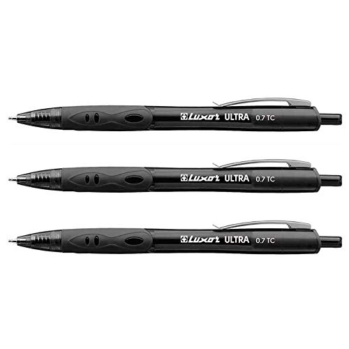LUXOR Lot de 3 Stylos Bille Rétractable"Ultra" Clip Métal Pte Moyenne Noir Cover