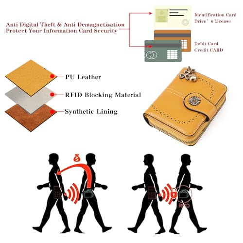 Image of Small Wallet for Women Leather Bifold Compact RFID Blocking with Zipper Coin Pocket