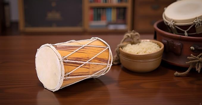 Small 25 x 15 cm Compact Dholak Drum Set, Handmade Wood & Leather Classical Indian Hand Percussion Drums, World Musical Instruments Punjabi Tabla Dhol Dholki For Decor & Travel Gift For Music Lovers