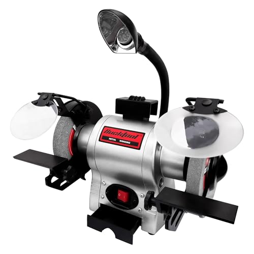 BUCKTOOL 370W Bench Grinder 150mm Double Wheeled with LED Light Spark Protective Covers 2980RPM Induction Motor Professional Wobble-free Wheel Grinder HBG625