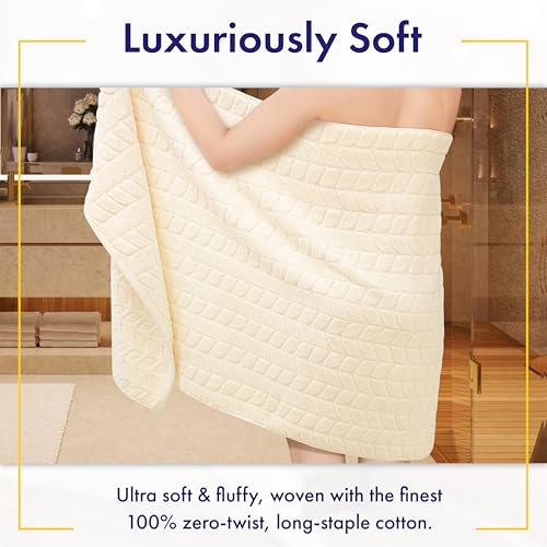 Luxury 100% Cotton Decorative XL Bath Sheet Set of 2, Ultra Soft - Papyrus by Alusa Home - Used condition - Image 2