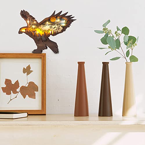 Azuraokey 3D Eagle Crafts Statue, Wooden Creative Forest Animal Decor With Light, Hand Carved Creative Silhouette Home Decor Accents Sculptures For Wall Desktop Shelf (Eagle) #TOP6