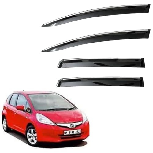 Image of CAR SAAZ Unbreakable Chrome Smoke Door Visor for Jazz (2009-2013) | Premium Sun, Rain Wind Deflector Chrome Strip Side Door Rain Visor - Set of 4 Pcs