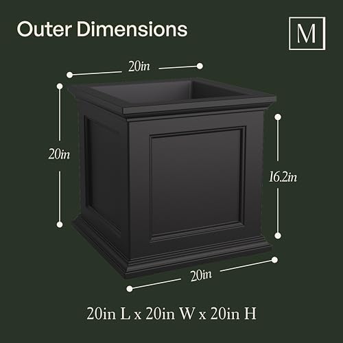 Mayne Fairfield 20-Inch Square Planter – Self-Watering, Weather-Resistant Planter for Flowers – Durable Outdoor Design for Patio, Porch, or Entryway, Espresso - Thumbnail 6