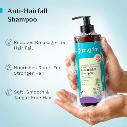 Image of Pilgrim Spanish Rosemary & Biotin Anti Hairfall Shampoo for Reducing Hair Loss & Breakage 400ml | Rosemary shampoo for hair growth | Upto 95% stronger hairs | For all hair types | For Men & Women