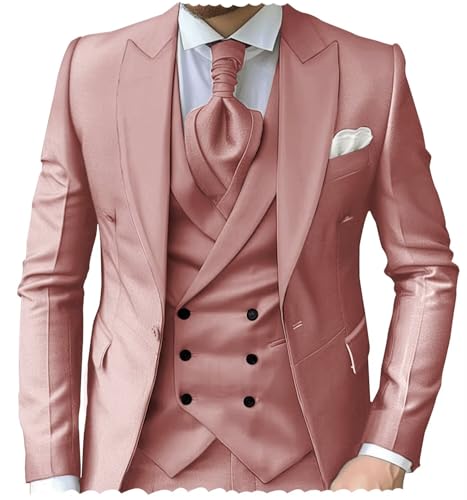 TUXBURNTXZ Dusty Rose 3 Piece Suit for Men Fashion Prom Suits Slim Fit XS