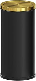 30L/8GAL Gold Brass Kitchen Trash Can,Tall Commercial Garbage Can with FILP Lid,Black and Gold Trash Can for Kitchen,Shopping mall,Elevator gate,Airport, Hotel,Commercial (Black)