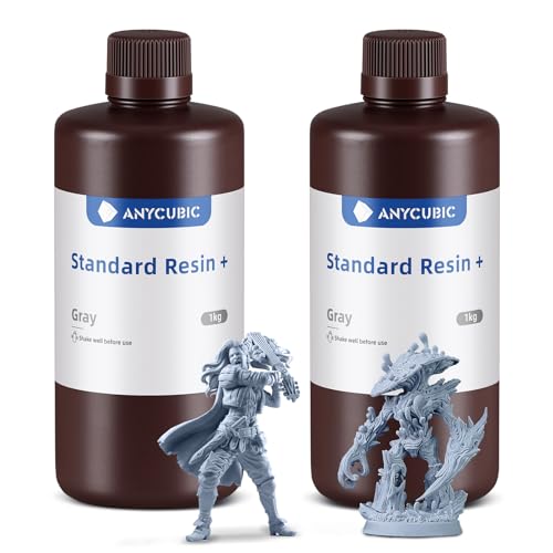 Image of ANYCUBIC Standard 3D Printer Resin Plus, 405nm SLA Fast UV-Curing Resin, High Precision & Rapid Photopolymer for 8K /14K /16K Capable LCD /DLP /SLA 3D Printing (Gray+Gray, 2000g)
