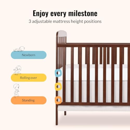 Image of Dream On Me Anna 3-in-1 Full-Size Crib and Changing Table Combo in Espresso, Greenguard Gold Certified, Non-Toxic Finishes, Includes 1 inch Changing Pad, Wooden Nursery Furniture