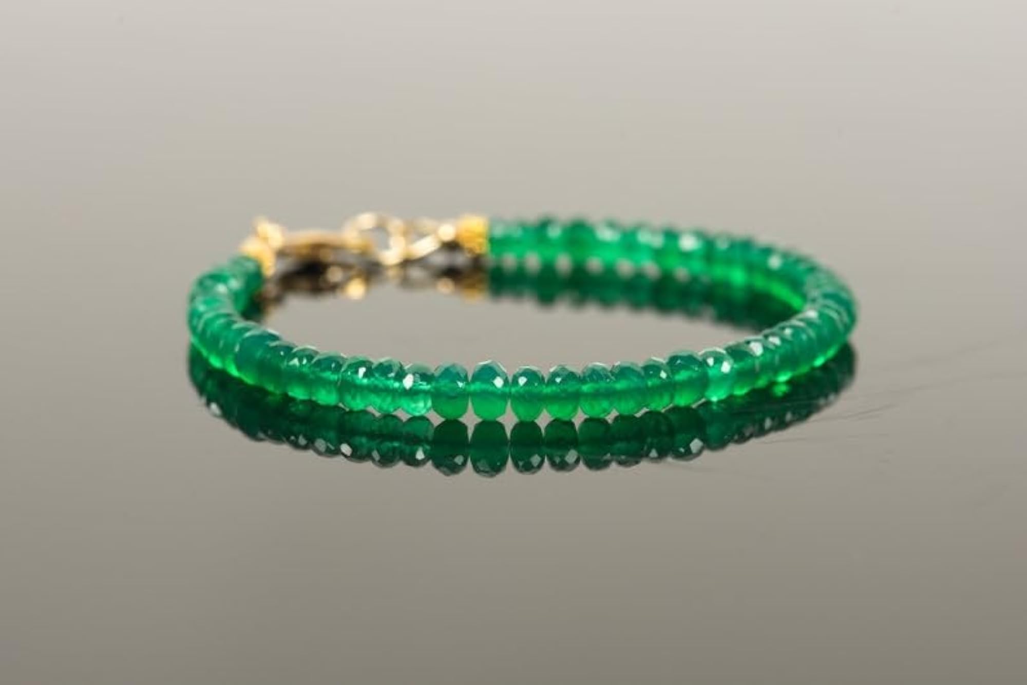 Green Onyx Rondelle Beaded Bracelet, Adjustable Link, Unisex
