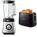 Philips Multifunktions-Standmixer Serie 5000 HR3571/90, 1000 W, ProBlend Crush Technologie mit 6 Klingen & HD2581/90 Toaster, integrierter Brötchenaufsatz, 8 Bräunungsstufen, schwarz