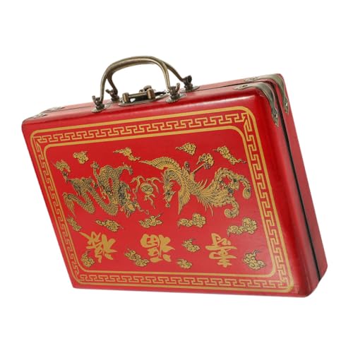 BESTonZON Portable Mahjong Case Mahjong Packing Box Vintage Style Storage Solution