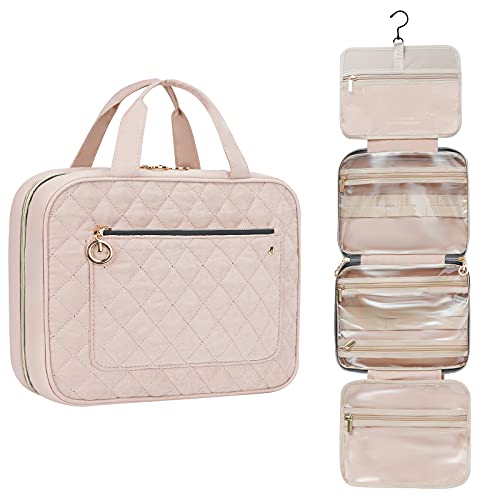 BELLSPIN Toiletry Bag Womens Clear Travel Makeup Bags with Hanging Hook, Travel Makeup Organizer Cosmetic Bag for Travel Toiletries and Shower Accessories(Shell Pink)