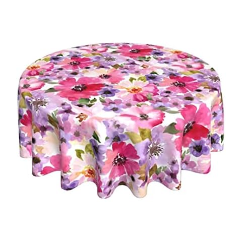 Sunshineyan Spring Floral Tablecloth 60 Inch Round, Spring Summer Watercolor Flower Tablecloths Stain Resistance Polyester Floral Table Cloth for Parties Kitchen Dining Indoor Outdoor Cover