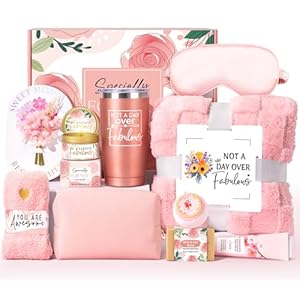 Birthday Gifts for Women Self Care Friendship Gifts, Rose Relaxing Spa Gifts Basket Care Package w/ Luxury Flannel Blanket 20 Oz Tumbler, Unique Mothers Day Gift Idea for Mom Her Friend Sister Wife