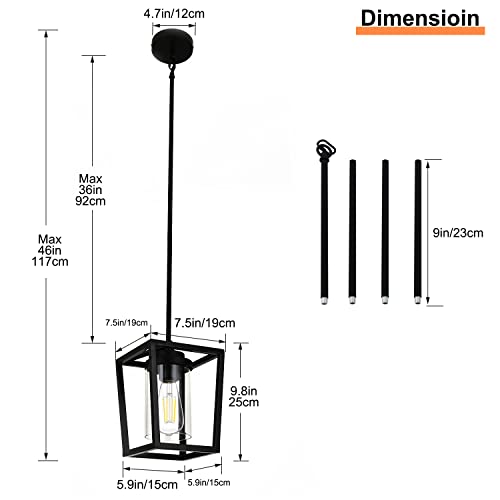 Puupa Farmhouse Pendant Light With Clear Glass Shade, 1-Light Black Iron Cage Metal Pendant Light Fixture With Lantern Design Hanging Light #TOP2