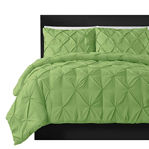 Meraki Linen Pinch Pleated 3 Piece Duvet Cover Zipper & Corner Ties 100% Cotton 800 TC Fade-Resistant Luxurious Premium Quality & Pintuck Decorative Comforter Cover(King, Sage)