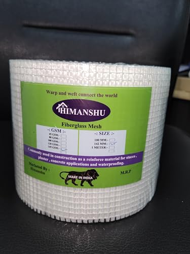 Image of Himanshu Factory Fiber Glass Mesh 145 Gsm (H)6 Inch X (L)50 Meter Fiber Mesh For Plastering, For Waterproof Of Roof /Crack Patch /Wall Repair /Fiber Wall Coating Contains Glass Fiber (Pack of 1)