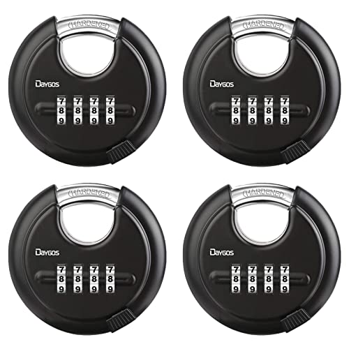 DAYGOS Combination Disc Padlocks for Outdoor - Heavy Duty 4 Digit Code Lock, Combo Lock for Storage Unit,Gate,Fence,Trailer,4PCS,Black