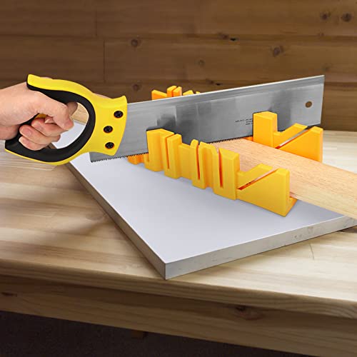 Gehrungslade Schneidlade Mit Säge, Gehrungskasten mit Rückensäge Gehrungslehre Schneidwerkzeug Aus Kunststoff Mit Sägefach Gehrungssägenkasten für Holzarbeiten, 22.5° 45° 90° Winkel Einstellbar