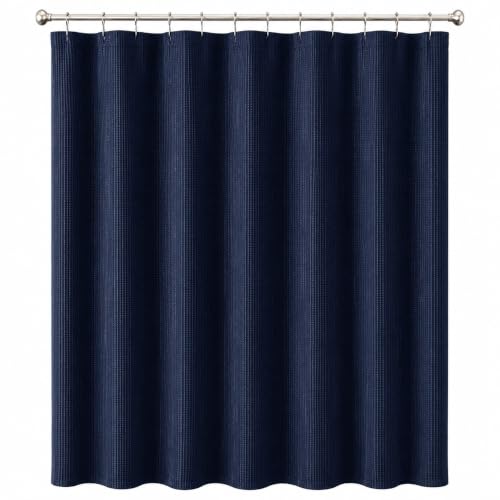 Dainty Home Hotel Style Waffle Weave Shower Curtain, Textured Fabric Shower Curtain, Water Resistant Polyester with Stitched Hook Holes, Machine Washable Bathroom Curtain, 72 x 70 Inch