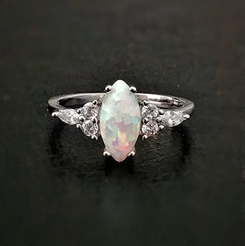 Genuine Marquise Ethiopian Opal Ring-Opal Cubic Zirconia Ring-October Birthstone Ring-925 Sterling Silver Engagement Ring-Opal Wedding Ring (7.5) #TOP5