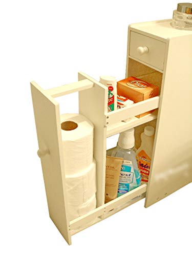 Vidanaticle Bathroom Floor Wood Cabinet In White, Fully Assembled. Ideal To Store Toilet Papers, Cleaning Products And Bathroom Accessories, 6.25 X 19.75 X 22.75 Inches, White #TOP2