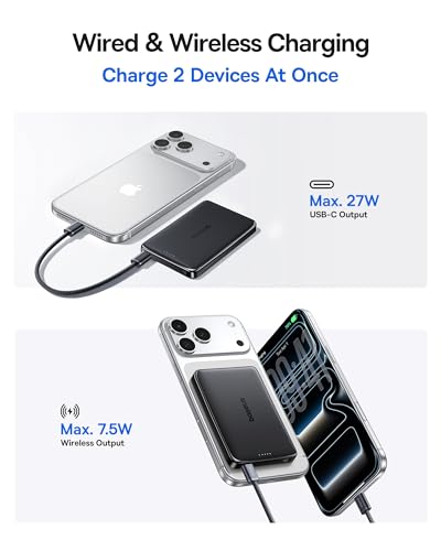 Image of Baseus Picogo Power Bank, 0.5 inch Ultra Slim 10000mAh MagSafe Portable Charger, Upgraded CCC Certified 27W Fast Charging Magnetic Battery Pack, Alloy Wireless Charger for iPhone 17 /16 /15 /14 /13 /12