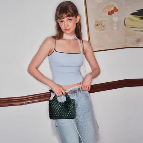 Image of Woven Tote Bag for Women with Coin Purse, Foldable Chain Small Crossbody Handbags, Fashion Shoulder Bag, Hobo Satchel