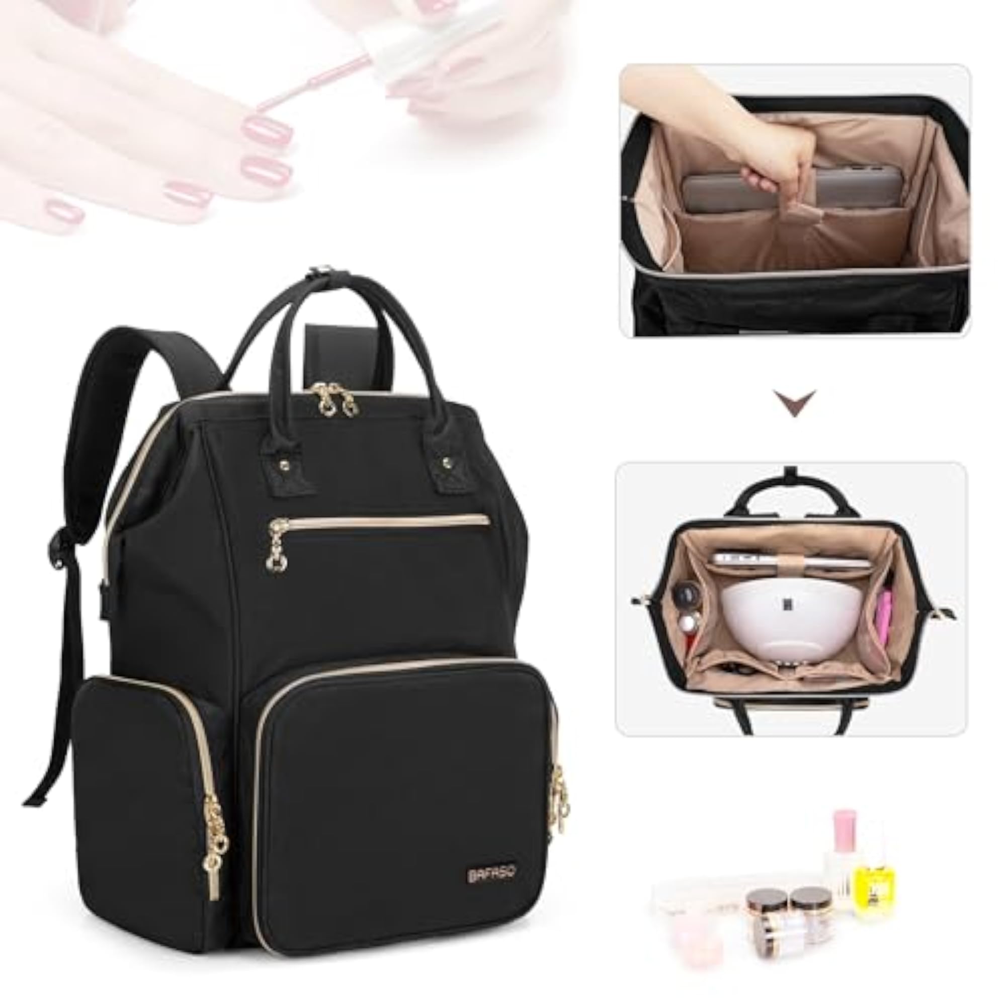 Nail Polish Organizer Backpack with Removable Pouches
