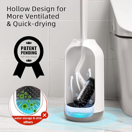 Image of HAMITOR Toilet Bowl Brush Holder Set: Curved Bristle for Deep Cleaning