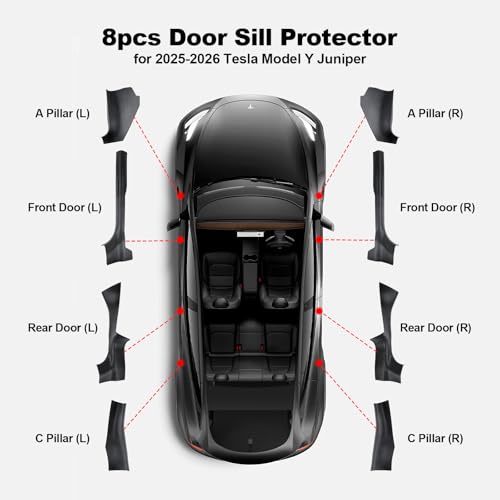 8PCS Door Sill Protector for 5-Seats Tesla Model Y Juniper 2025-2026 - Anti-Kick Carbon Fiber Pattern Entry Guard - Anti-Scuff Waterproof Door Cover - No Drill Installation ABS Hard Interior Kick Pad by Yisuke - Image 2