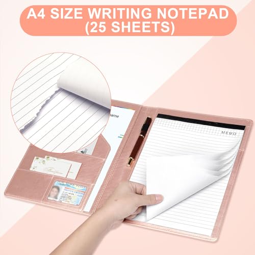 Toplive Padfolio Portfolio Organizer Binder, A4 Portfolio Folder Faux Leather Portfolio, Resume Padfolio with Letter Size Notepad & Card Holder, Business Portfolio for Women, Rose Gold - Thumbnail 5