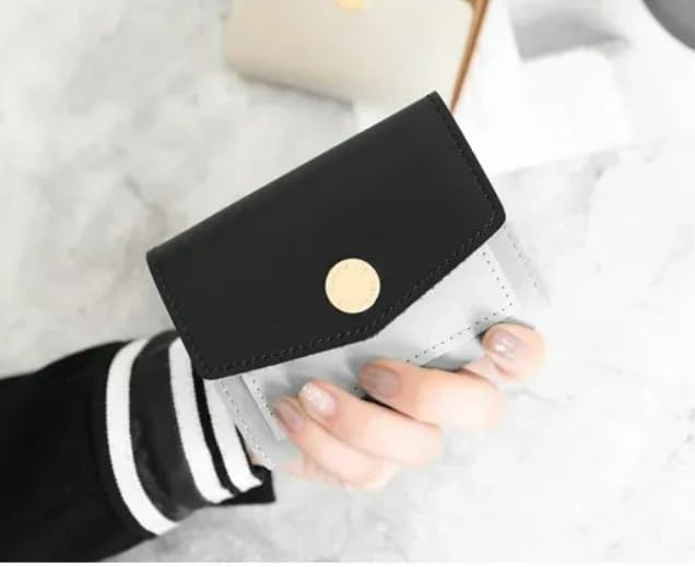 Women's Short Leather Wallet – Fashionable & Simple Card Holder with Coin Pocket, ID Window & Cash Compartment (Black)2