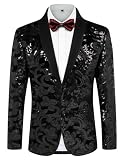 PJ PAUL JONES Pailletten Sakko Herren Smoking Anzugjacket Jacquard Smokingjacke (Schwarz, M)