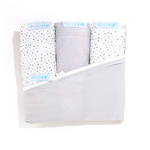 Image of QuickZip Crib Sheet Set - Faster, Safer, Easier Baby Crib Sheets - Includes Gray Wraparound Base & 3 Zip-On Sheets - 2 Gray Dot Cotton, 1 Gray Cotton - Fits All Standard Crib Mattresses