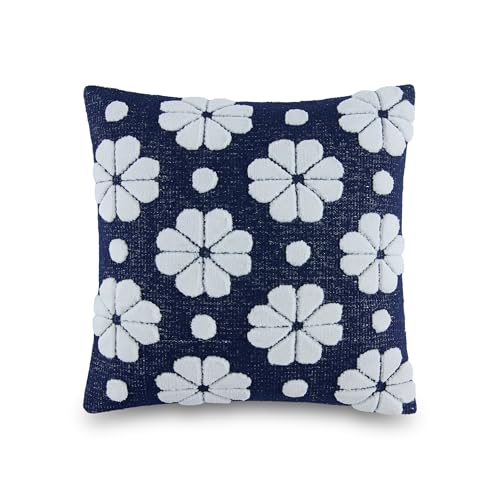 kate spade new york Spade Floral Decorative Pillow, 20" x 20" Throw Pillow for Bed or Sofa, Textured Polyester and Cotton Blend Cover, Navy by kate spade new york - Used condition - US$59.77