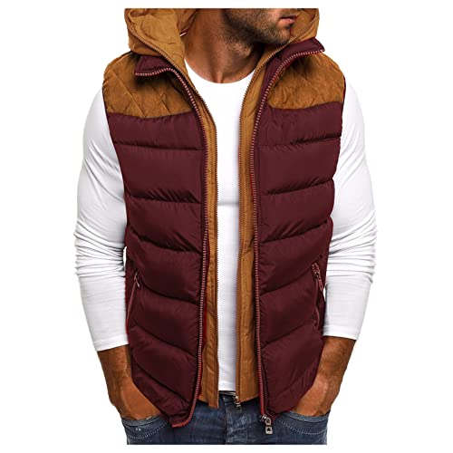 Chaqueta Casual Hombre Primavera Chaqueta acolchada de algodón sin mangas con bolsillo y cuello con cremallera informal a la moda de otoño e invierno para hombre Chaquetas Hombre Impermeable (Red, XL)
