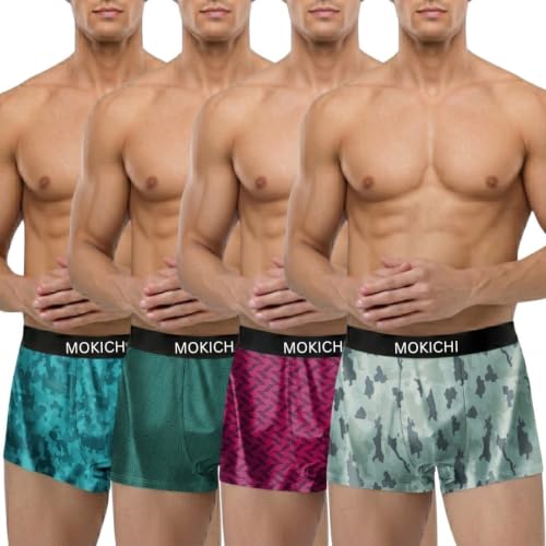 Image of Men's Microfiber Boxer Briefs Pack of 4 | Soft Stretch Breathable Innerwear | Moisture Wicking Printed Trunks | Comfortable Elastic Waistband | Regular Fit Underwear for Men