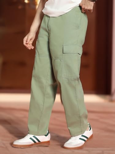 Image of Urbano Fashion Men's Loose Baggy Fit Solid Cargo Chino Trouser Pant with 6 Pockets Non-Stretchable