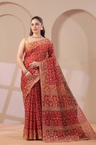 Image of TAMAIRA FASHION Mulmul Pure Cotton Saree For Woman Warli Batik Printed |Office Wear Daily Wear Sarees For Women Without Blouse Piece(Available in 11 Colours)