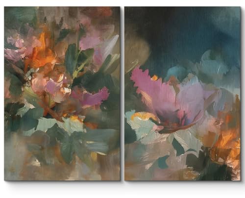 SIGNLEADER Canvas Print Wall Art Set Expressive Floral Abstract Illustrations Modern Relax/Calm Multicolor for Living Room, Bedroom, Office - 24"x36" x 2