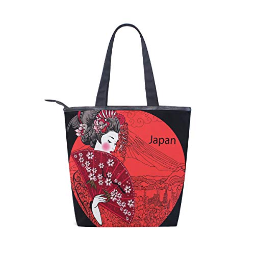 BKEOY Große Handtasche Schultertasche Japan Geisha Frau Tote Reißverschluss Shopper Taschen Cover