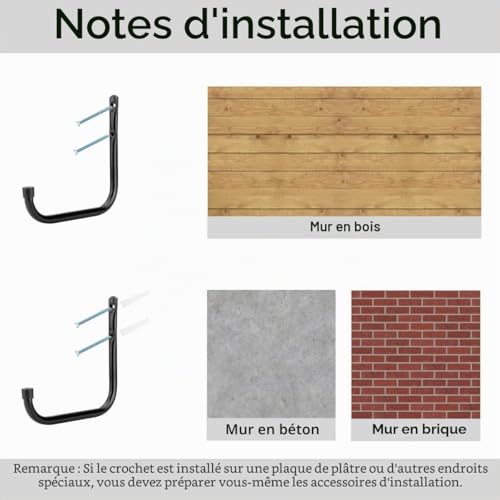 pipabiba Lot de 8 crochets de rangement robustes pour échelle de garage - 17 cm - Fixation murale - Pour vélo, échelle, chaises pliantes et articles encombrants (17 cm x 17 cm) Noir – vue 8
