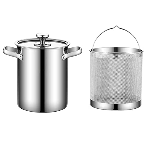 WJFLUCK 304 Stainless Steel Asparagus Pot, 4L Vegetable Asparagus Pasta Cooker Steamer Pot Oil Deep Fry Pan with Removable Basket and Visible Glass Lid, Silver