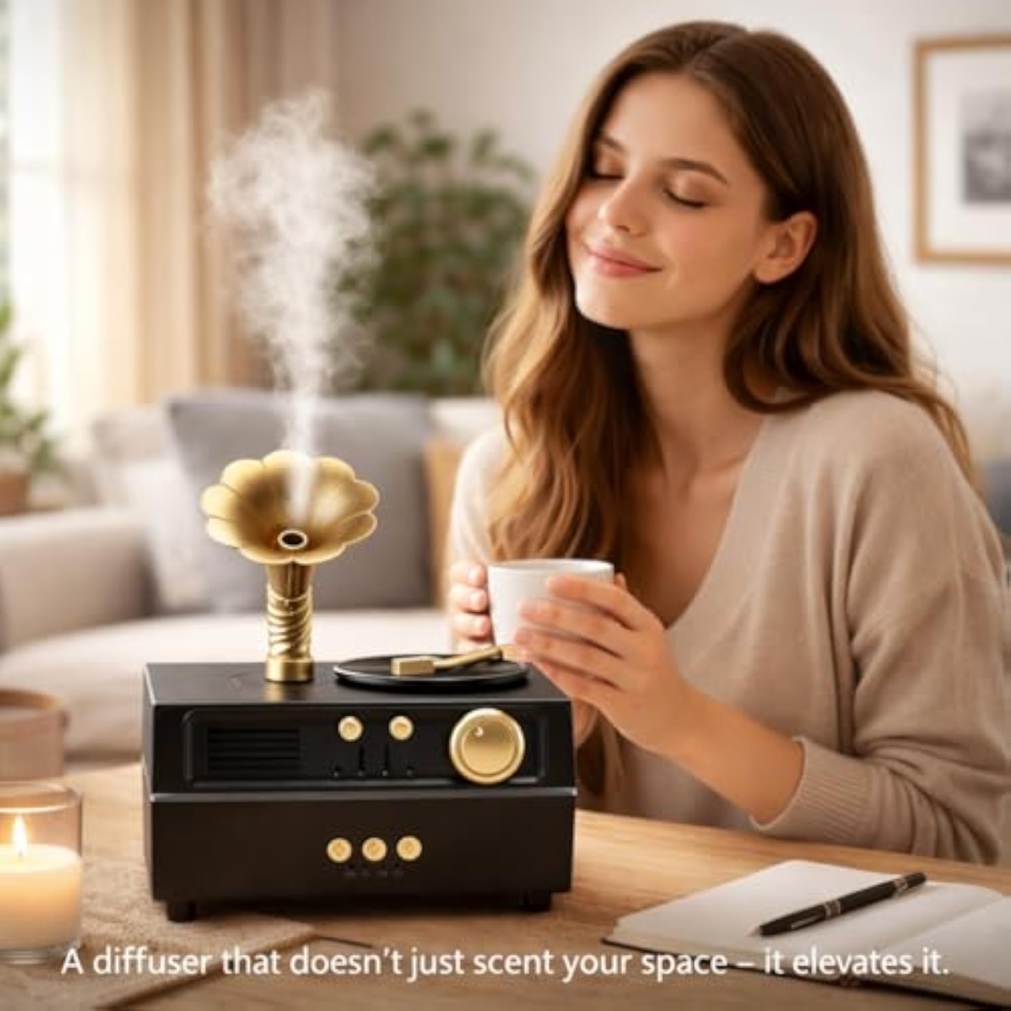 Retro Gramophone Diffuser, Ultrasonic Aroma Humidifier