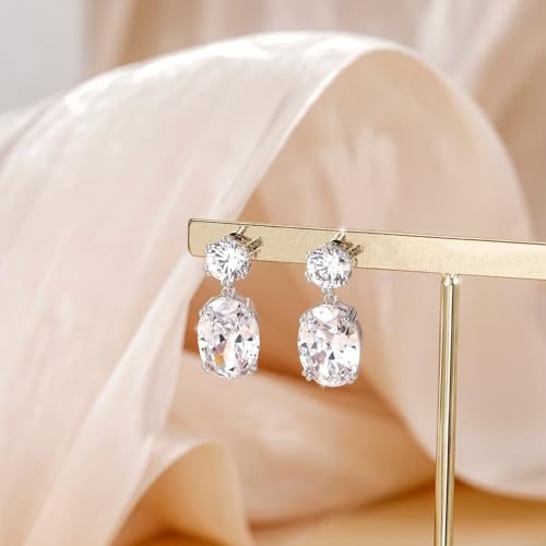 EAMTI Wedding Earrings for Women Cubic Zirconia Dangle Bridal Earrings 925 Sterling Silver Post Oval Earring for Prom Bridesmaid2